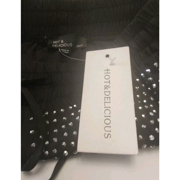 Hot & Delicious Pants & Triangle Bikini Top Outfit Black Rhinestones  Small NWT - Picture 6 of 12